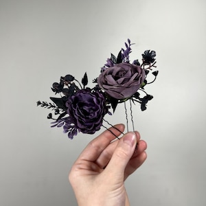 Svart Lila Hårspänne Gotiskt Bröllop Hårspännen Blommigt Plommon Svart Håraccessoarer Konstgjord Blomma Peruk Svart Mörklila bild 1