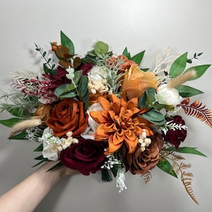 Hochzeitsstrauß Terrakotta Rost Strauß Brautjungfern Zimt Herbst Burgund Orange Weiß Elfenbein Strauß Kunstblume