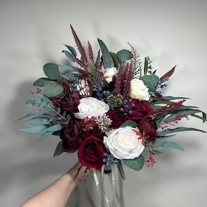 Wedding Bouquet Burgundy Bridal Red Rustic Navy Blue Bouquet Burgundy Bridesmaids White Decor Eucalyptus Dahlia Peony Wedding Ivory
