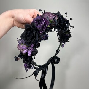 Svart Lila Hårspänne Gotiskt Bröllop Hårspännen Blommigt Plommon Svart Håraccessoarer Konstgjord Blomma Peruk Svart Mörklila bild 12