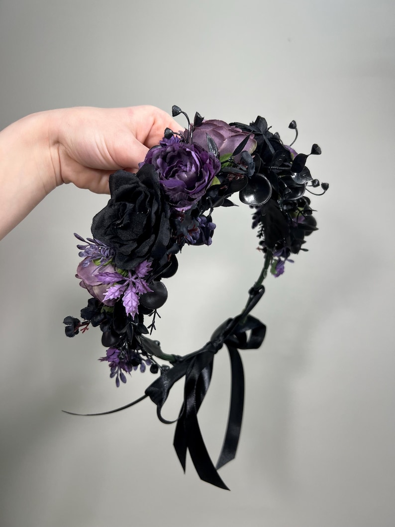 Svart Lila Hårspänne Gotiskt Bröllop Hårspännen Blommigt Plommon Svart Håraccessoarer Konstgjord Blomma Peruk Svart Mörklila bild 12