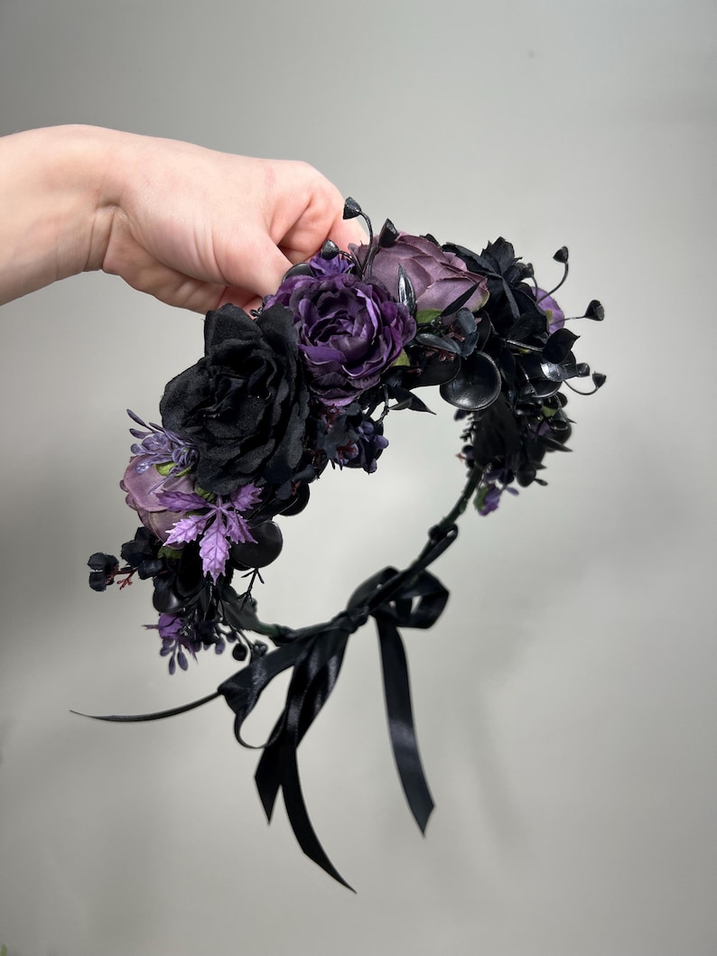 Svart Lila Hårspänne Gotiskt Bröllop Hårspännen Blommigt Plommon Svart Håraccessoarer Konstgjord Blomma Peruk Svart Mörklila bild 5
