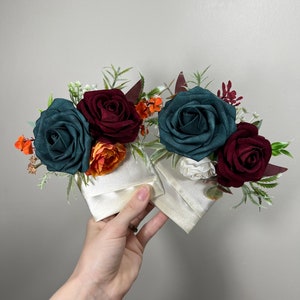 Dark Teal Pocket Boutonniere Wedding Groom Boutonnière Square Teal Burnt Orange Groomsmen Teal Burgundy Boutonniere Rust Dark Teal