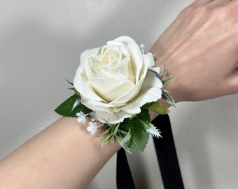Wedding White Corsage Wrist Ivory Bridesmaids Corsage Ivory Mom Corsage Accessories White Rose Classic Corsage Sage Small Corsage