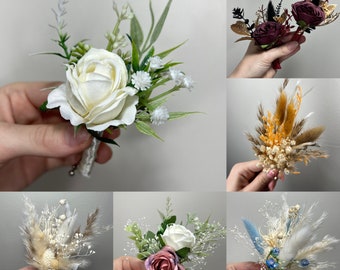 Wedding Boutonniere White Boho Wedding Groom Boutonniere Groomsmen Ivory Dusty Rose Men Boutonnière Artificial Flower Pampas Grass