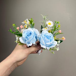 Blue Boutonniere Wedding Groom Dusty Blue Boutonnières Groomsmen Light Blue Sky Groom Boutonnière Wild Flower Chamomile Artificial Flowers