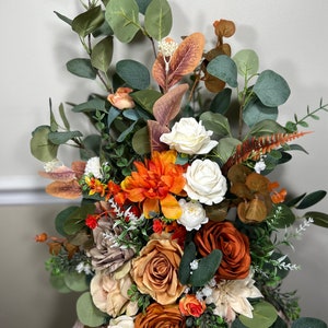 Wedding Aisle Marker Flower Floor Arrangement Whiskey Barrel Décor Orange Terracotta Ground Arch Rust Burn Orange White
