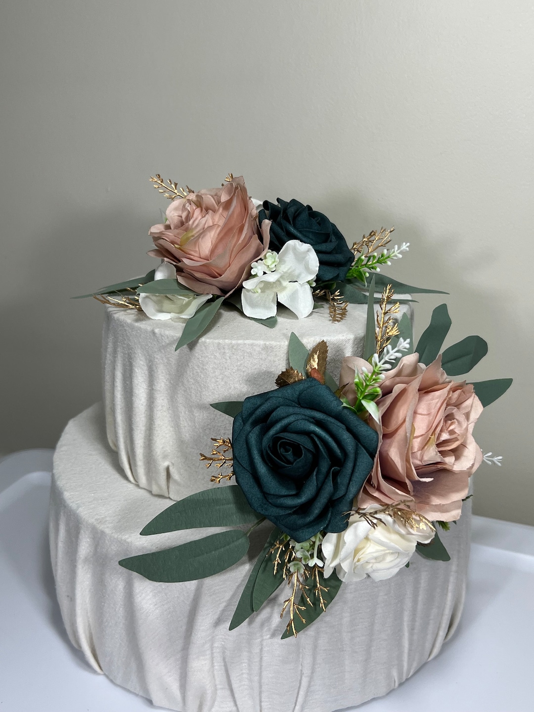 Wedding Cake Decoration Dusty Rose Topper Dark Teal White Decor Cake ...