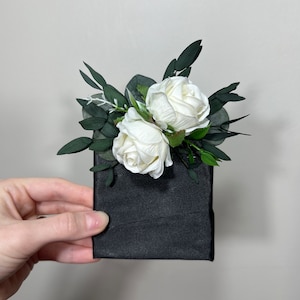 Wedding Pocket Boutonniere White Groom Boutonnière Square Groomsmen Wedding Ivory Rustic Decor Artificial Flowers White Boutonnière Pocket