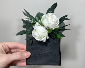 Wedding Pocket Boutonniere White Groom Boutonnière Square Groomsmen Wedding Ivory Rustic Decor Artificial Flowers White Boutonnière Pocket