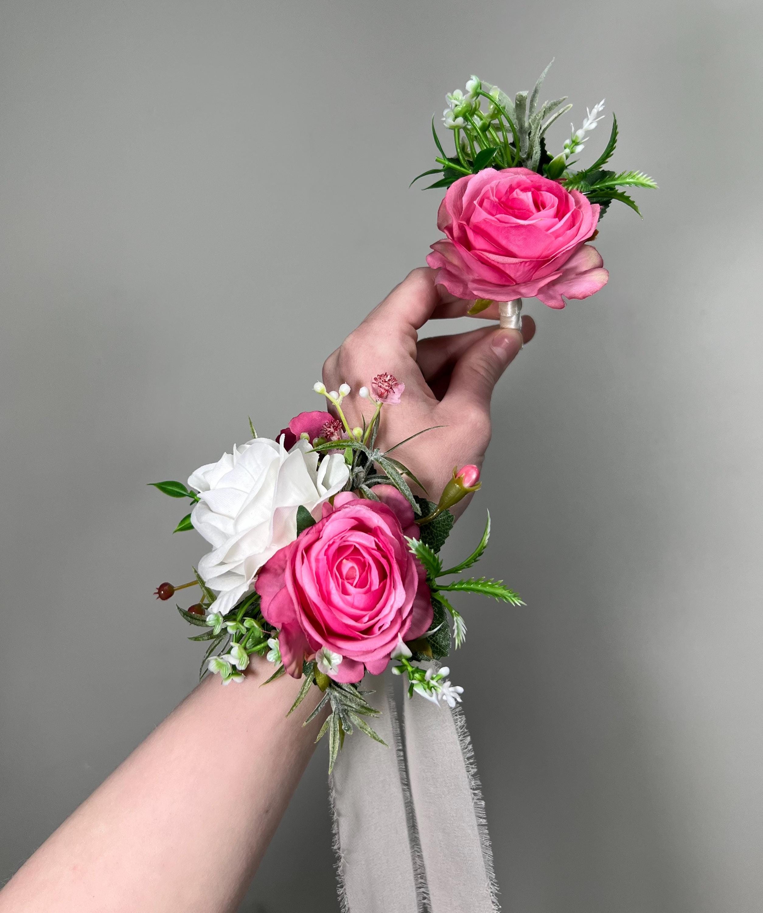Hot Pink Corsage Wedding White Pink Wrist Corsage Mom Fuchsia Corsage  Bridesmaids Greenery Pink White Corsage Prom Artificial Flower - Etsy
