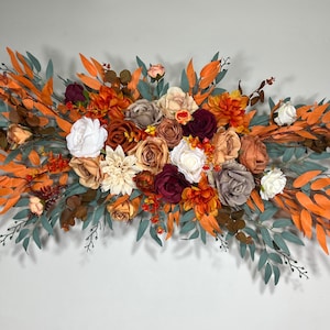 Wedding Terracotta Arch Arrangement Ivory Burgundy Arch Aisle Arrangement Terracotta Decor Rust Burnt Orange Artificial Flowers Eucalyptus