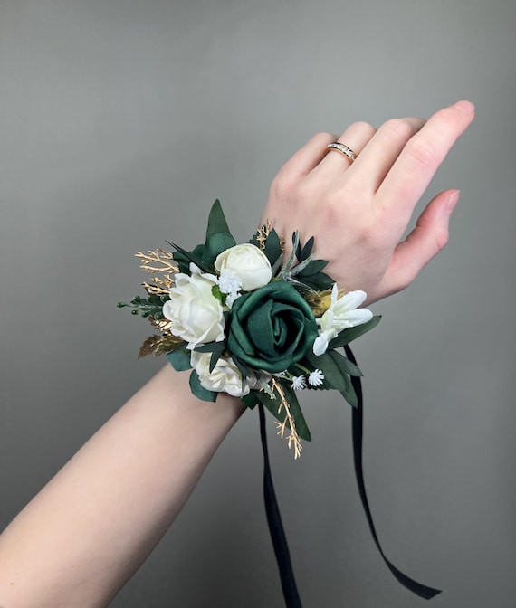 green prom dress corsage Hunter Green/ White Rose Wrist Corsage - Prom/ Wedding in Phoenix, AZ