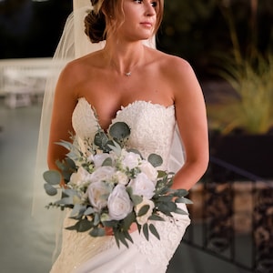 Wedding Bouquet White Bridal Ivory Bouquet Classic Sage Eucalyptus Greenery Bridesmaids White Bouquet White Artificial Flowers