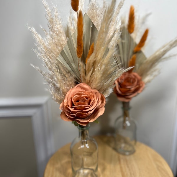 Wedding Centerpiece White Boho Table Decor Terracotta Anemone Burgundy Centerpiece Dusty Rose Navy Blue Palm Leaves Pampas Grass Handmade