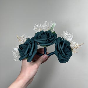 Dark Teal Boutonniere Wedding Groom Teal Blue Boutonnière Peacock Groomsmen Boutonnière Teal Baby Breath Gold Artificial Flowers