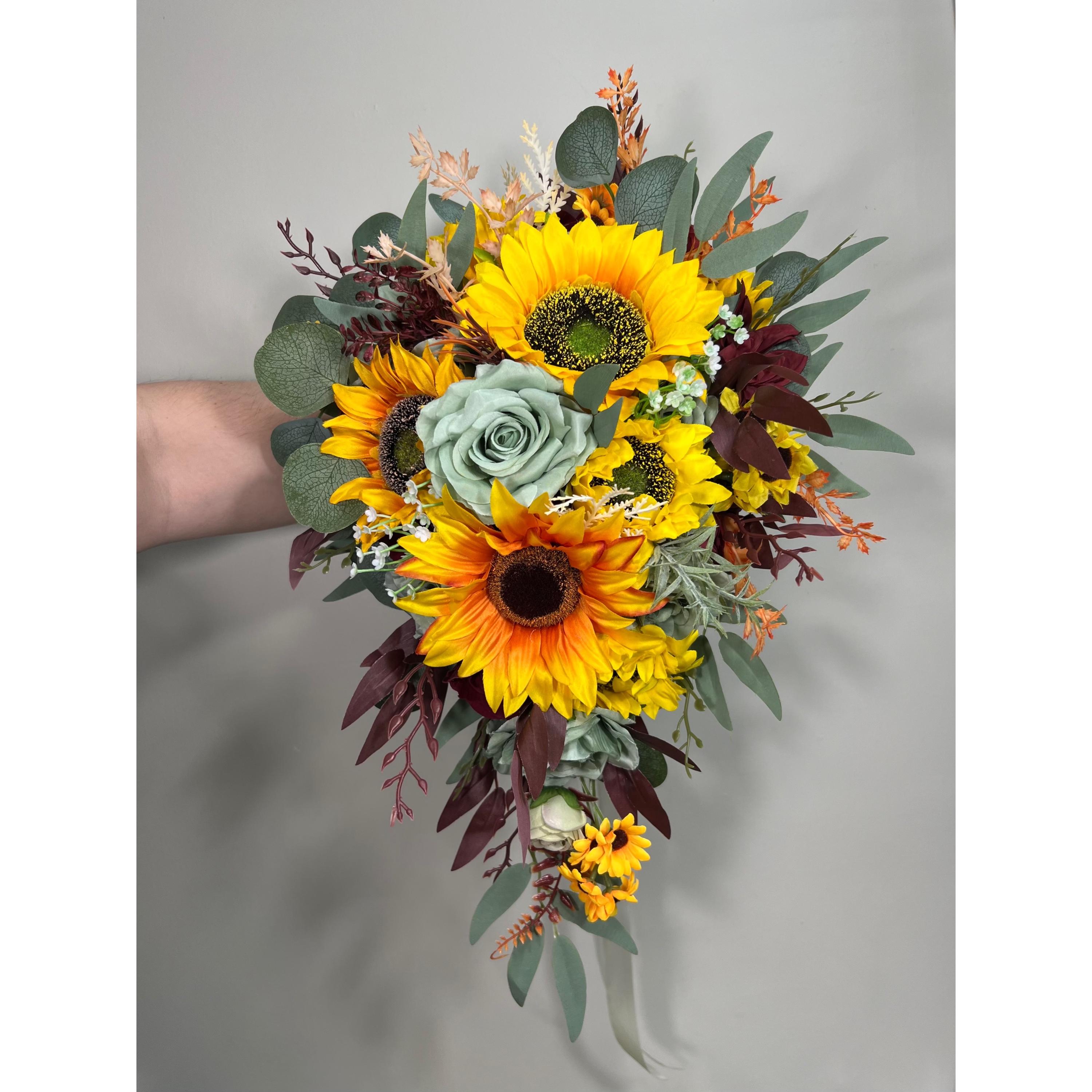 Sunflower Bouquet Wedding Bridal Boho Sunflower Cascade Bouquet 