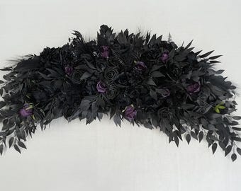 Black Plum Arch Arrangement Curved Wedding Gothic Black Decor Arbor Arrangement Circle Dark Purple Decor Swag Halloween Artificial Flowers