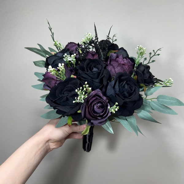 Wedding Bouquet Black Dark Purple Bridal Wedding Gothic Bouquet Black Decor Purple Black Bridesmaids Bouquet Sage Artificial Flower