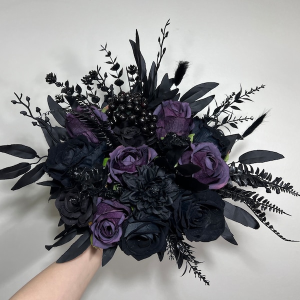 Wedding Bouquet Black Dark Purple Bridal Wedding Gothic Bouquet Black Decor Purple Black Bridesmaids Bouquet Dark Purple Artificial Flower