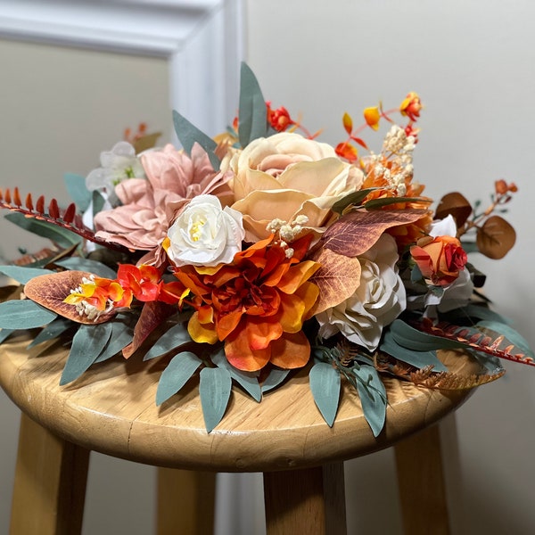 Wedding Centerpiece Terracotta Boho Table Decor Anemone White Centerpiece Burnt Orange Table Centerpiece Eucalyptus Artificial Flower