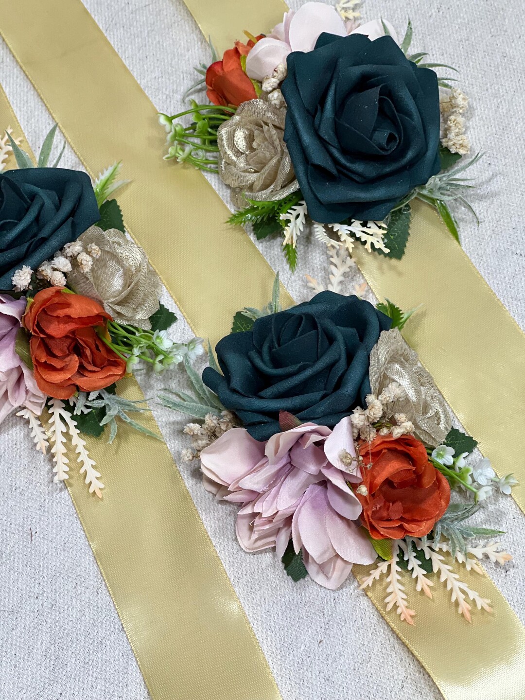 Teal Rust Corsage Wedding Dusty Rose Terracotta Corsage White Gold Dark ...