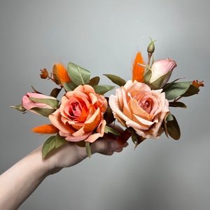 Orange Boutonniere Wedding Groom Burnt Orange Boutonnière Terracotta Groomsmen  Boutonnière Rust Orange Terracotta Groom Artificial Flowers