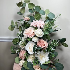 Wedding Aisle Marker Flower Floor Arrangement Whiskey Barrel Décor Dusty Rose Ground Arch Ivory Eucalyptus Artificial Flower