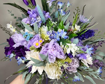 Wild Flower Bouquet Wedding Bridal Purple Bouquet Lavender Plum Bridesmaids Bouquet Dark Purple White Bouquet Blue Wildflowers Spring Lilac