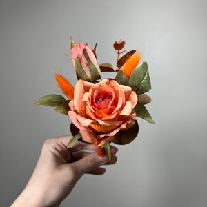 Terracotta Boutonniere Wedding Groom Burnt Orange Boutonnière Groomsmen  Boutonnière Rust Orange Terracotta Groom Artificial Flowers