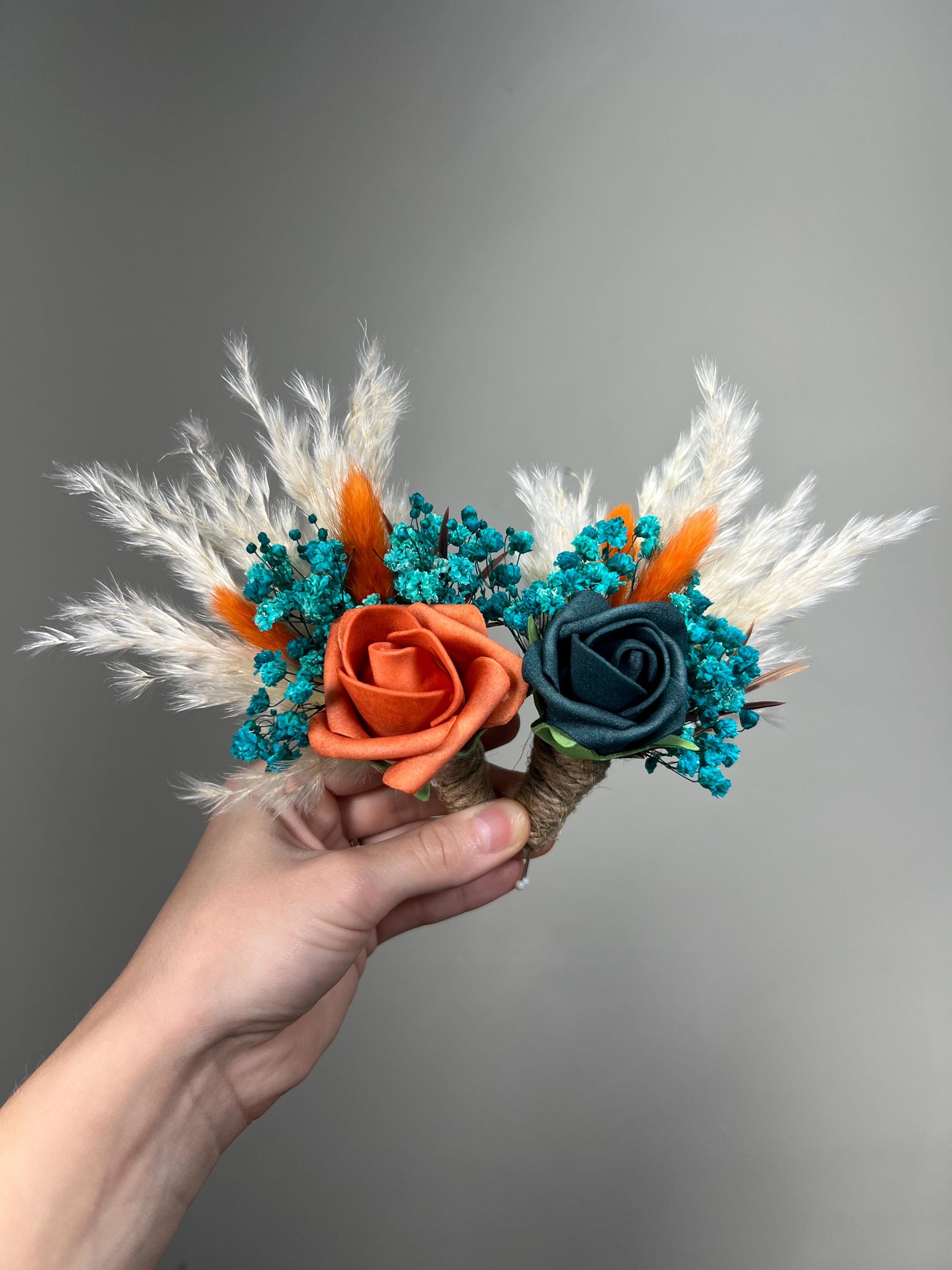 Teal Terracotta Boutonniere Wedding Dark Teal Burnt Orange Groom