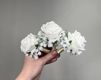 White Boutonniere Wedding Groom Boutonnière Baby Breath White Rose Groomsmen Rustic Boutonnières Prom Ivory Classic Artificial Flowers
