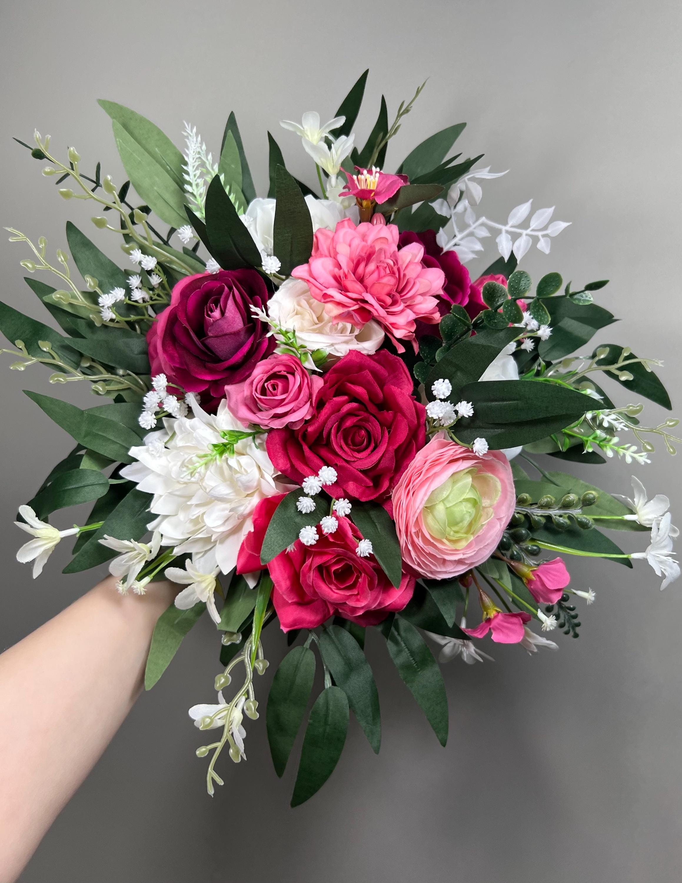 Magenta Ranunculus Hot Pink White Bouquet Wedding Bridal Fuchsia Ivory Bridesmaids Bouquet ...