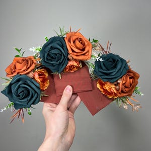 Dark Teal Pocket Boutonniere Wedding Rust Groom Boutonnière Square Teal Burnt Orange Groomsmen Terracotta Boutonniere Rust Dark Teal