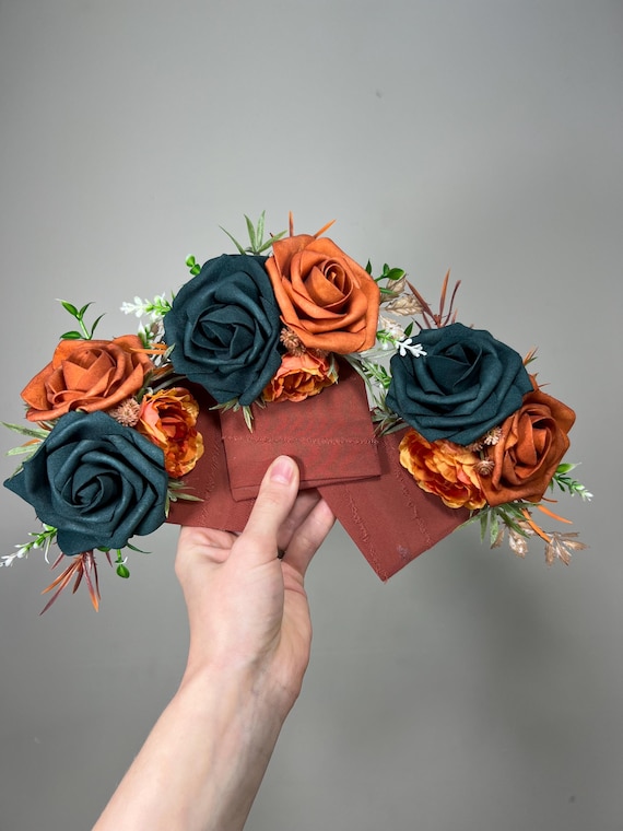 Dark Teal Pocket Boutonniere Wedding Rust Groom Boutonnière Square
