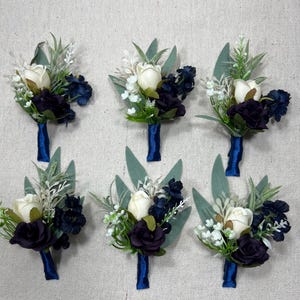Blue Boutonniere Wedding Groom Navy Blue White Boutonnières Groomsmen Purple Boutonnière Plum Groom Artificial Flowers