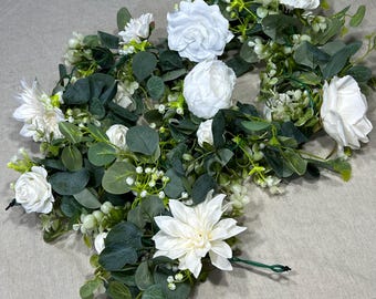 Wedding Garland White Table Decor Ivory Aisle Arrangement Silver Dollar Eucalyptus Decoration White Table Runner Artificial Flower Greenery