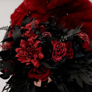 Wedding Bouquet Black Burgundy Bridal Wedding Gothic Gold Halloween Bouquet Black Decor Burgundy Handmade Artificial Flower  Bridesmaids