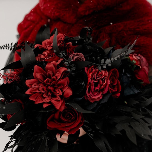 Wedding Bouquet Black Burgundy Bridal Wedding Gothic Gold Halloween Bouquet Black Decor Burgundy Handmade Artificial Flower  Bridesmaids