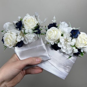 Wedding Pocket Boutonniere White Navy Blue Groom Boutonnière Square Groomsmen Navy Wedding Ivory Rustic Decor Artificial Flowers