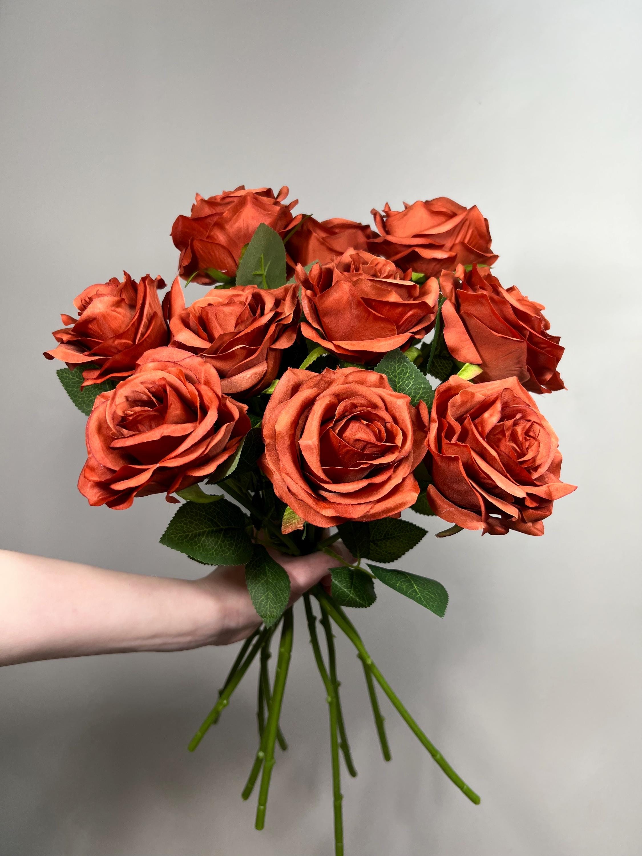 Burnt Orange Artificial Flowers Head Rose Terracotta Rust High
