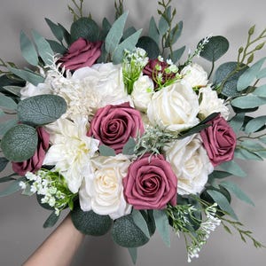 Mauve Bouquet Wedding Bridal White Mauve Bouquet Pink Ivory Bridesmaids Bouquet Mauve White Sage Eucalyptus Artificial Flower