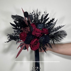 Wedding Bouquet Black Ostrich Feathers Burgundy Bridal Gothic Wedding Halloween Bouquet Bridesmaids Black Decor Burgundy Artificial Flowers