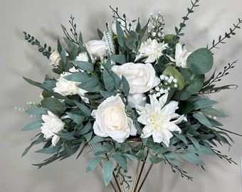 Wedding Centerpiece White Table Flower Ball Decoration Table Centerpiece Barrel White Whiskey Ivory Greenery Eucalyptus Artificial Flower