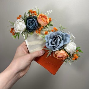 Blue Orange Pocket Boutonniere Wedding Dusty Blue Terracotta Groom Boutonnière Square White Groomsmen Blue Burnt Orange Boutonniere