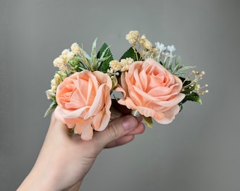 Perzik corsages bruidegom koraal corsages bruidsjonkers perzik corsages Blush baby adem roze kunstbloem