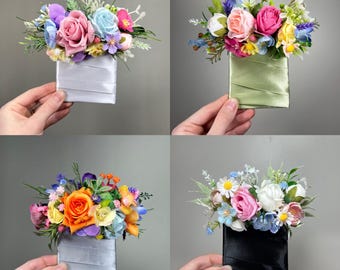 Colorful Pocket Boutonnière Wedding Wild Flowers Groom Multicolor Square Boutonnière Pink Blue Orange Groomsmen Purple Artificial Flowers