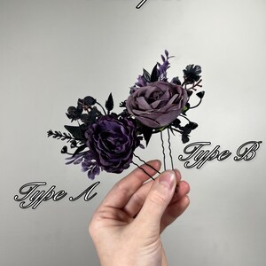 Svart Lila Hårspänne Gotiskt Bröllop Hårspännen Blommigt Plommon Svart Håraccessoarer Konstgjord Blomma Peruk Svart Mörklila bild 4
