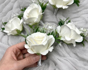 Wedding Boutonniere White Groom Wedding Groomsmen Boutonnière Ivory Artificial Flowers Eucalyptus White Rose Classic Boutonniere Reddit
