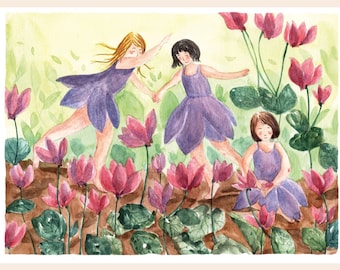 Art print - Watercolor illustration - Spring dance - A4 and A3 formats